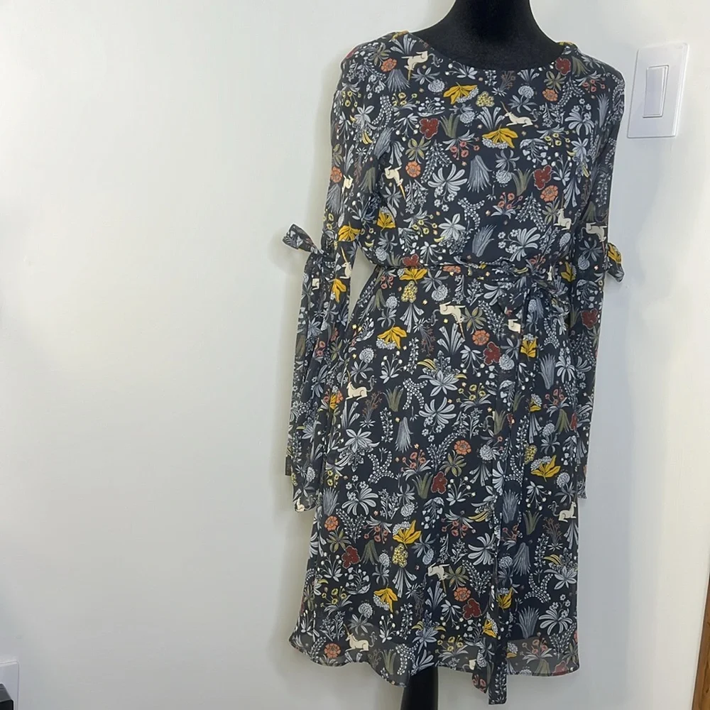 Lauren Conrad Floral Unicorn Ruffle flower Navy Mini dress Woman’s size XS - Picture 5 of 9